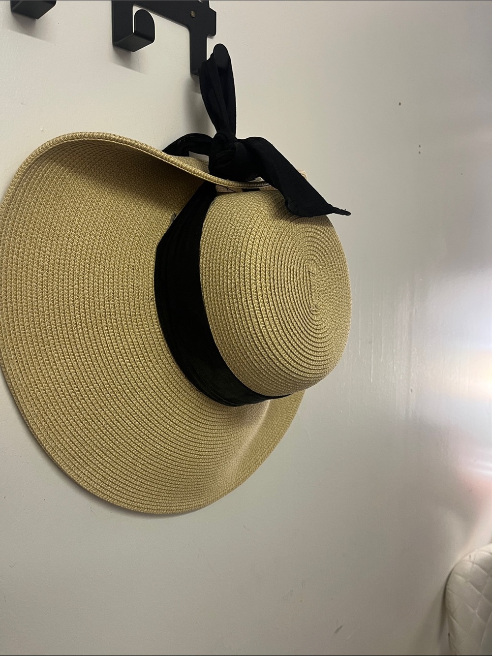 San Diego Hat Company Natural Straw Wide-Brim Hat with Black Ribbon Bow